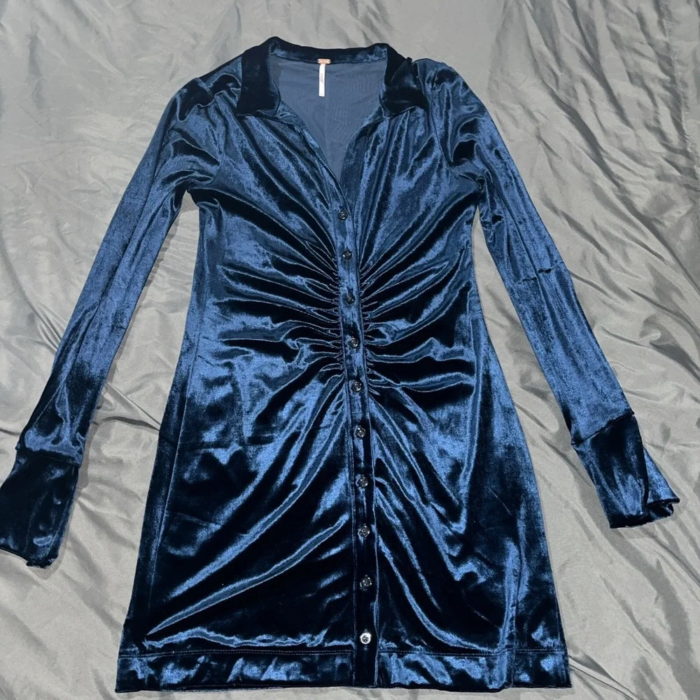 Free People Shayla Velvet Mini‎ Dress Women's Size Small Button Up Form Fitting